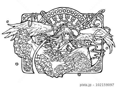天使の女の子線画(黒) 102159097
