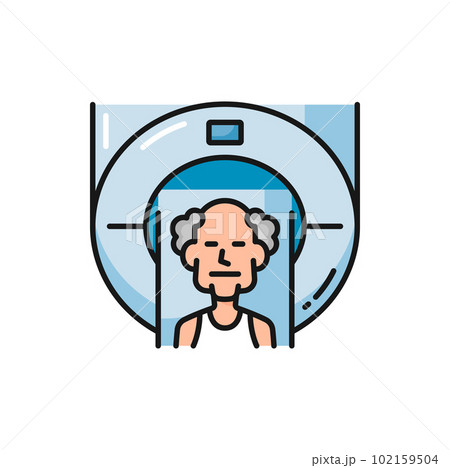 MRI scan, senior people tomography diagnostics and CT radiology, vector color icon, MRT or MRI magnetic resonance imaging of head or brain, old patient on medical examination 102159504