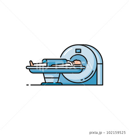 MRI scanner icon, medical radiology scan machine, vector CT diagnostics. MRI or magnetic resonance imaging of patient body for tomography or oncology diagnostics, MRI equipment pictogram 102159525