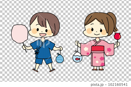 穿錦衣的男生和穿浴衣的女生插畫 102160541