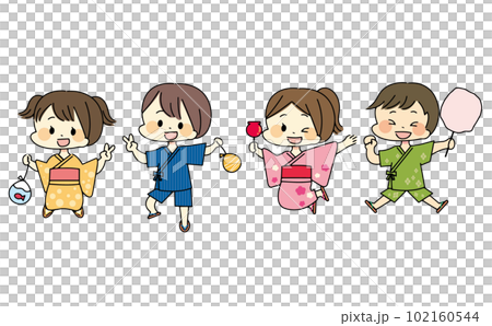 浴衣跳躍的男孩女孩圖解 102160544