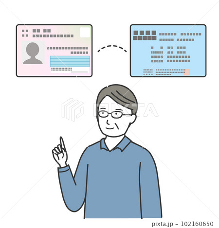 中高年の男性とマイナンバーカード、健康保険証 中高年の男性とマイナンバーカード、健康保険証 102160650