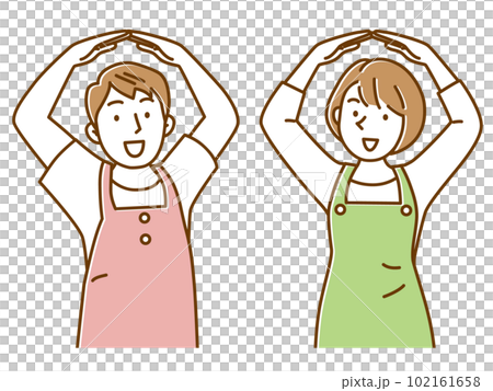 一位穿著圍裙的男女保育員用手圍成一圈的插圖 102161658