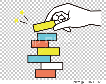 ガタガタにバランス良く積木を重ねるイメージ ガタガタにバランス良く積木を重ねるイメージ 102161659