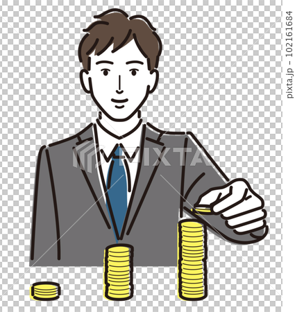 businessman piling up money businessman piling up money 102161684