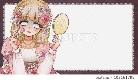 ガガーン…メイクが古いお姫様のイラスト・フリルフレーム ガガーン…メイクが古いお姫様のイラスト・フリルフレーム 102161799