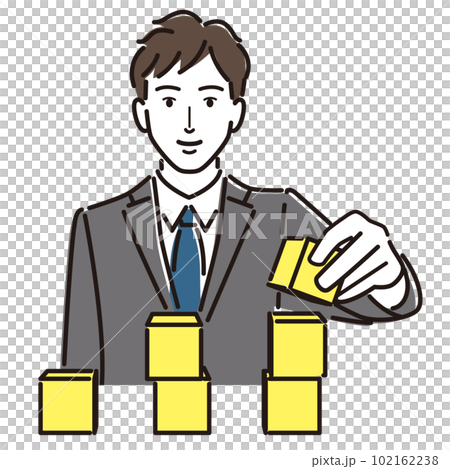 積み木を重ねるビジネスマン 積み木を重ねるビジネスマン 102162238