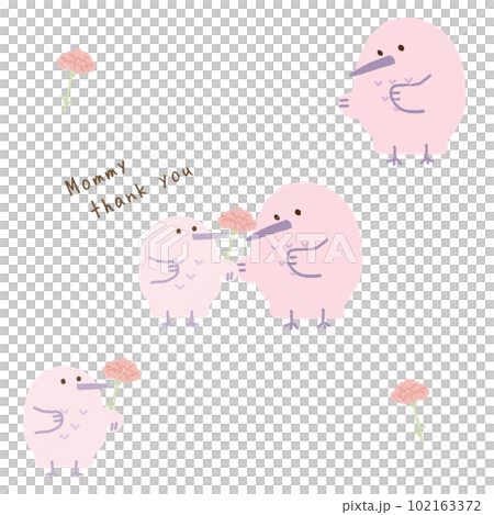 Scandinavian style, cute bird hand-drawn illustration Mother's Day carnation set with message pink bird 102163372