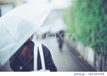 雨傘をさす女性の後ろ姿 雨傘をさす女性の後ろ姿 102164168