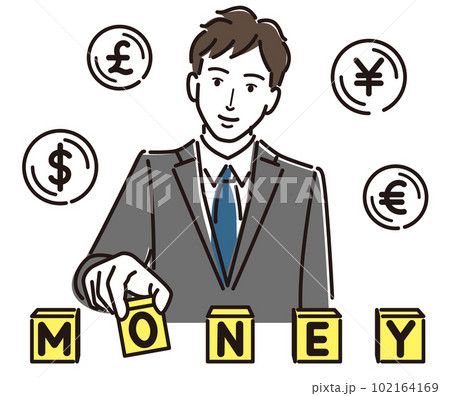 MONEYの文字を完成させるビジネスマン MONEYの文字を完成させるビジネスマン 102164169