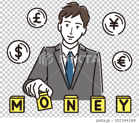 MONEYの文字を完成させるビジネスマン MONEYの文字を完成させるビジネスマン 102164169