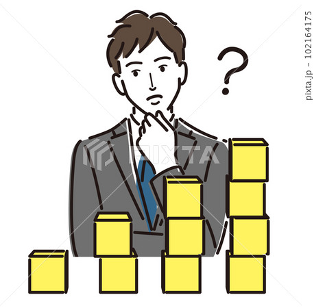 積み木を前に考えるビジネスマン 積み木を前に考えるビジネスマン 102164175