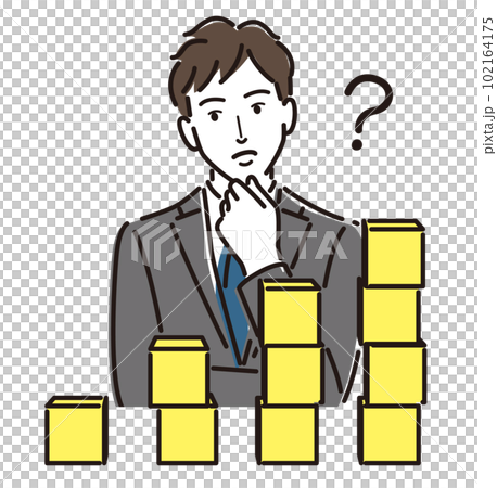 積み木を前に考えるビジネスマン 積み木を前に考えるビジネスマン 102164175