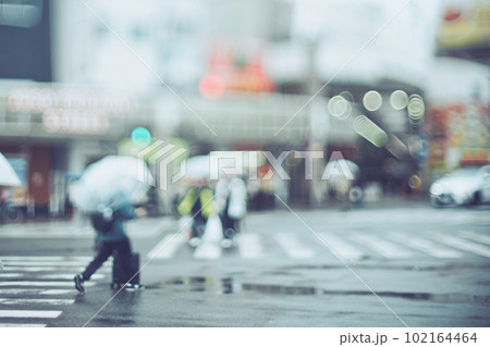 雨の日の横断歩道と町並みぼかし風景 102164464