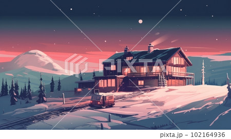 真冬の夜の山小屋：AI作品 102164936