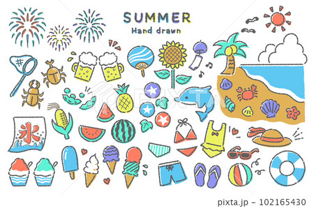 夏の可愛い手描きイラスト　トロピカルカラー 102165430