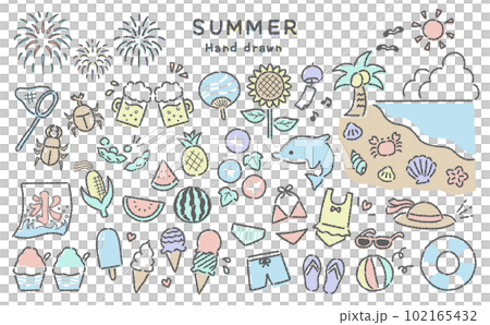 可愛的夏日手繪插畫果子露色 可愛的夏日手繪插畫果子露色 102165432