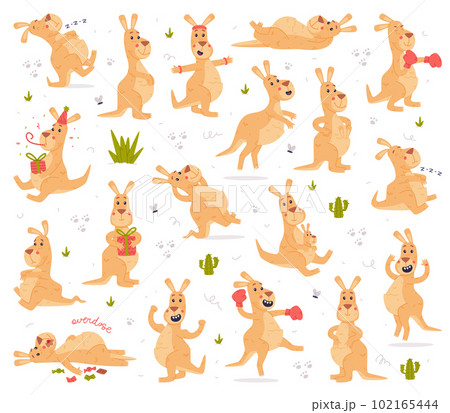 Funny Kangaroo Marsupial Animal Engaged in Different Activity Vector Set Funny Kangaroo Marsupial Animal Engaged in Different Activity Vector Set 102165444