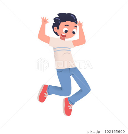 Happy Boy Jumping High with Joy and Excitement Feeling Freedom Vector Illustration 102165600