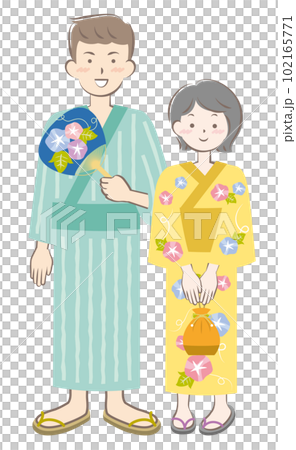 A young couple wearing a yukata Male and female couple 102165771