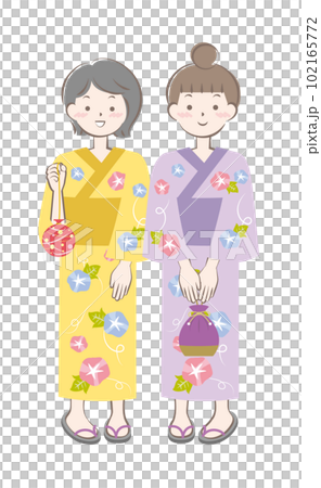 Two young women wearing yukata, women 102165772