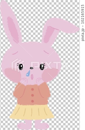 鼻水が出て困っているうさぎの女の子イラスト 102165915