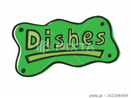 Dishes board. Text word. Doodle style. Green color. 102166809