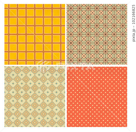 Set of seamless pattern with paper texture and vintage geometric pattern in shabby chic style. Retro collection. Endless texture can be used for pattern fills, web page background Set of seamless pattern with paper texture and vintage geometric pattern in shabby chic style. Retro collection. Endless texture can be used for pattern fills, web page background 102166825