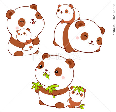 Set of cute fat panda kawaii style. Collection of lovely mom and baby pandas in different poses. Can be used for t-shirt print, stickers, greeting card design Set of cute fat panda kawaii style. Collection of lovely mom and baby pandas in different poses. Can be used for t-shirt print, stickers, greeting card design 102166888