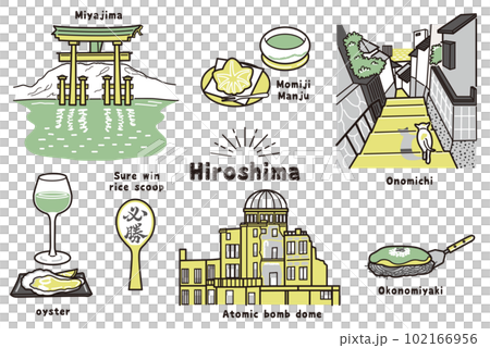 廣島的手寫風格插圖（三種顏色） 102166956