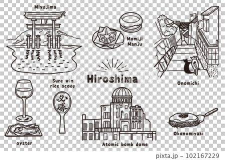 手書き風　広島のイラスト（線画） 102167229
