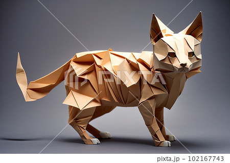 Image of paper origami art. Handmade paper cat....のイラスト素材