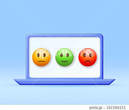 3D Customer Rating Smile Emoticons in Laptop 102168151