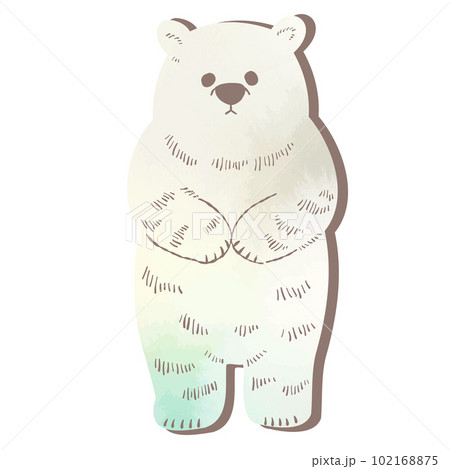 水彩風_立っている手描きの白クマのイラストのイラスト素材 [102168875