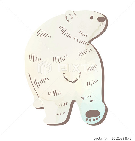水彩風_振り返る手描きの白クマのイラスト 102168876