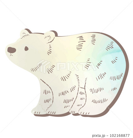 水彩風_横向きの手描きの白クマのイラストのイラスト素材 [102168877