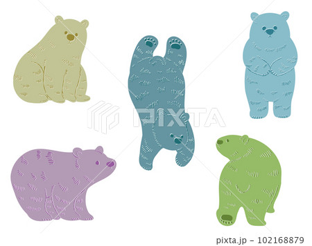 レトロな手描きのホッキョクグマのイラストセット 102168879