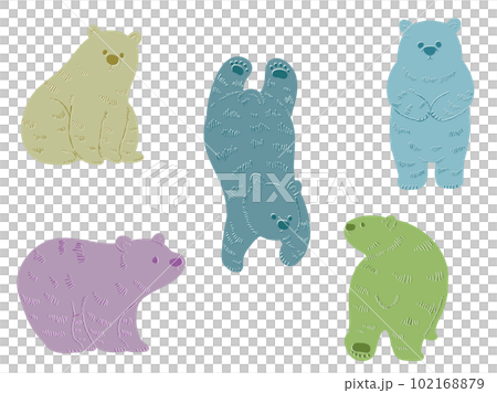 レトロな手描きのホッキョクグマのイラストセット 102168879