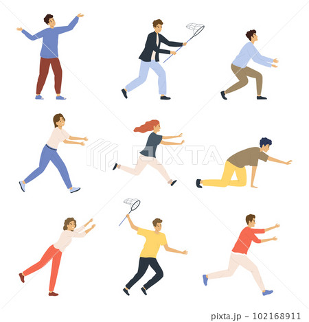 Isolated Catching People Flat Icon Set Isolated Catching People Flat Icon Set 102168911
