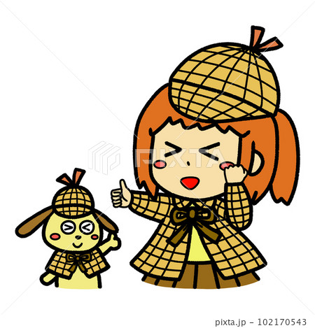 親指を立てている探偵コンビの女の子とイヌのイラスト 102170543