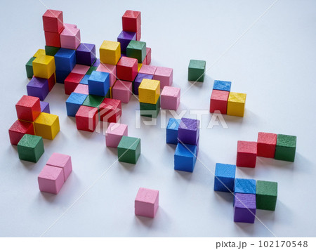 Abstract structure of colored cubes as a symbol of complex interaction. 102170548