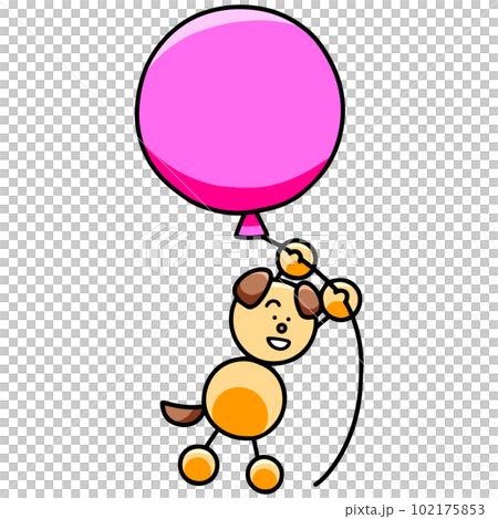 Illustration of a dog being blown away by a balloon (horizontal reversed version) dog 102175853