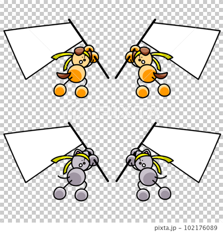 An illustration set of Wanmaru and Nyanmaru raising a flag, dog cat An illustration set of Wanmaru and Nyanmaru raising a flag, dog cat 102176089