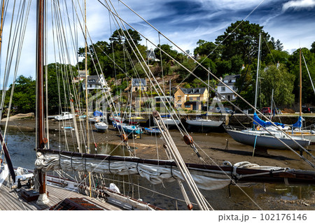 Harbor Of Medieval Village And Artist Enclave Pont Aven At Finistere River Aven In Brittany, France 102176146
