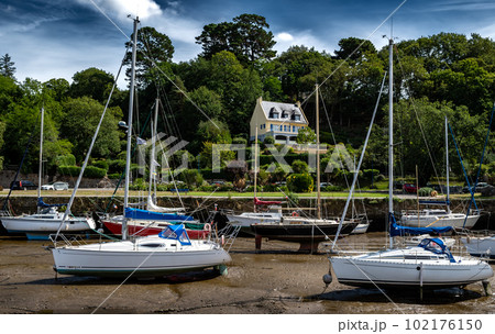 Harbor Of Medieval Village And Artist Enclave Pont Aven At Finistere River Aven In Brittany, France 102176150