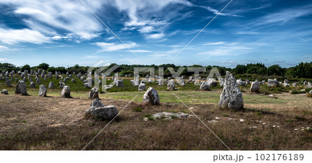Ancient Stone Field Alignements De Menhir Carnac With Neolithic Megaliths In Brittany, France 102176189