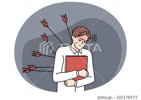 Stressed employee with arrows in back Stressed employee with arrows in back 102176577