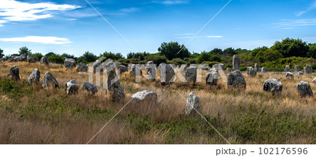 Ancient Stone Field Alignements De Menhir Carnac With Neolithic Megaliths In Brittany, France 102176596