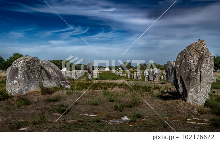 Ancient Stone Field Alignements De Menhir Carnac With Neolithic Megaliths In Brittany, France 102176622