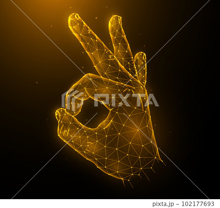 Approval, agreement, well or okay. Polygonal illustration ok sign or ring gesture. Approval, agreement, well or okay. Polygonal illustration ok sign or ring gesture. 102177693